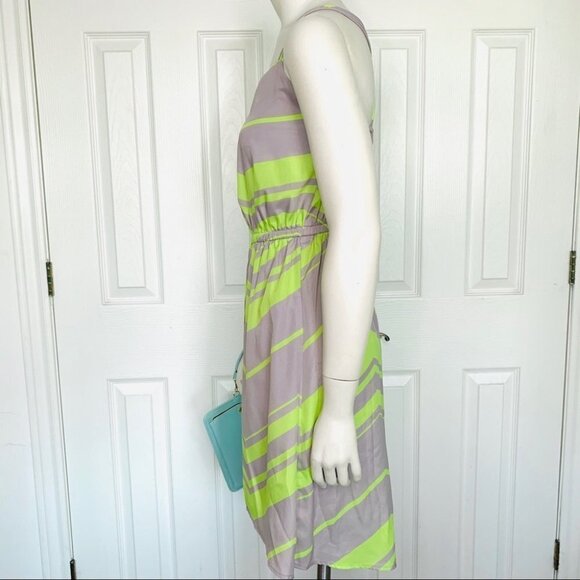 BESHOP SUMMER DRESS GEOMETRICAL GREEN GREY SPAGHETTI  STRAPS WOMEN SIZE SMALL - Picture 6 of 7